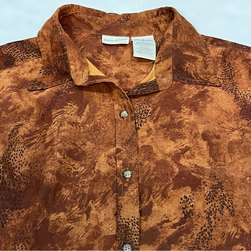 White Stag Brown Animal Cheetah Leopard Print Button Up Shirt Women Medium - Picture 10 of 16